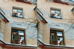 Здание в Челябинске. Нет межэтажных перекрытий, и, через окна, видно дыры в крыше